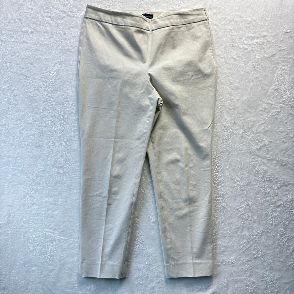Talbots Pants Women Sz 12 Beige Ankle Career Cropped‎ Stretch Side Zip